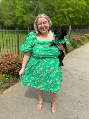 Target Green Floral Puff Sleeve Mini Dress